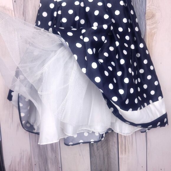 Girl's Navy White Polka Dot Dress Sleeveless Taffeta Back Tie Size 4T - Picture 7 of 7